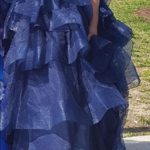 Ellie Wilde Navy Lacy and Tulle Prom